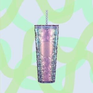 Starbucks Iridescent Pink and Purple Faceted Tumbler with Straw, 24oz